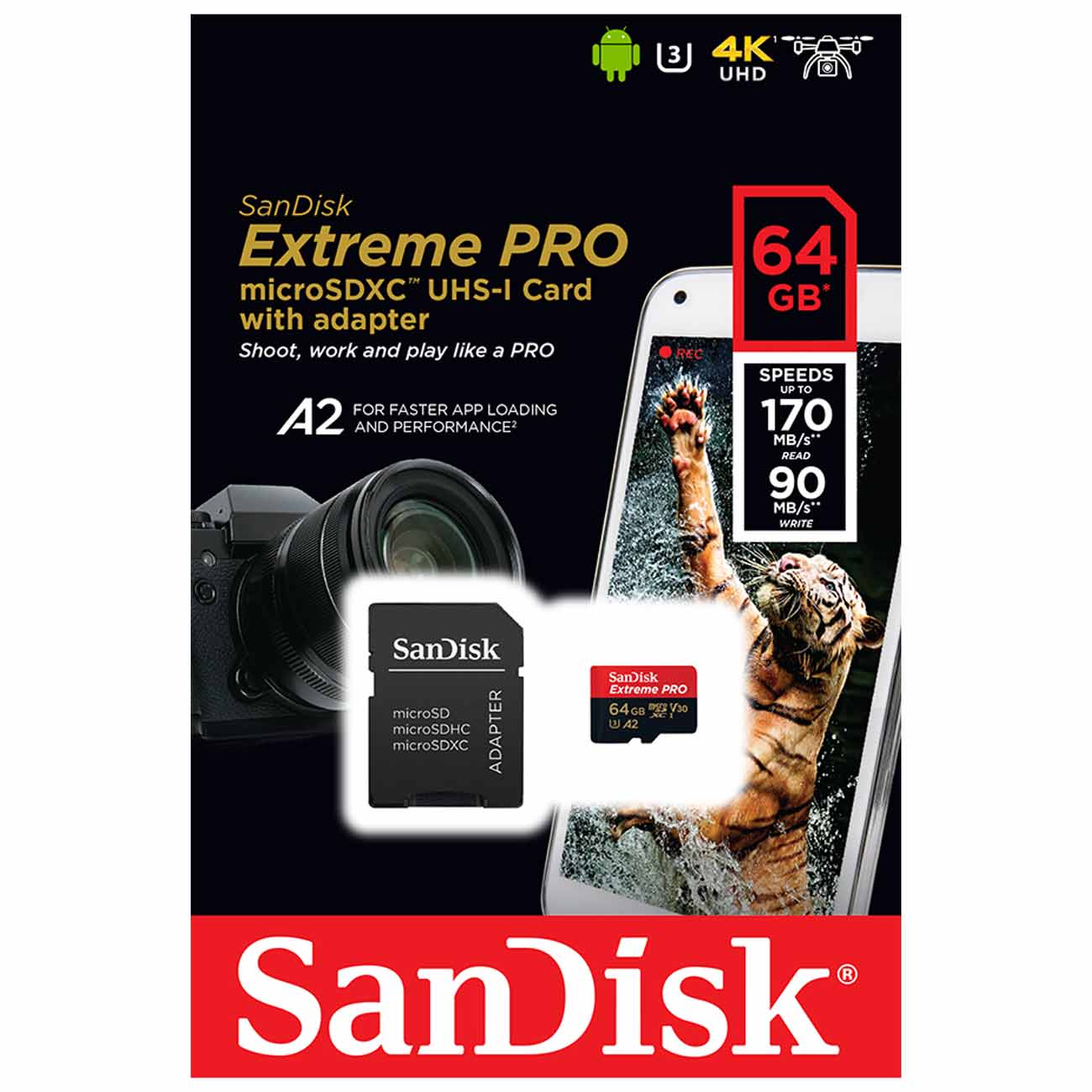 Карта памяти MicroSD SanDisk 64GB ExtremePro UHS-I U3 V30  (SDSQXCY-064G-GN6MA) — Цифровид